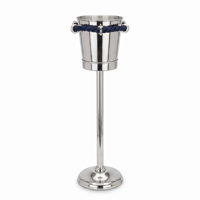 Casa Padrino Luxus Weinkühler mit Ständer Silber / Dunkelblau - Champagnerkühler Ø 27 x H 81 cm